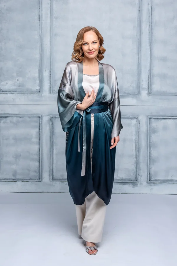 Grace Blue Silk Kimono - Image 2