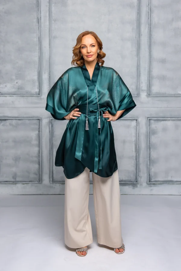 Aurora Green Silk Kimono - Image 5