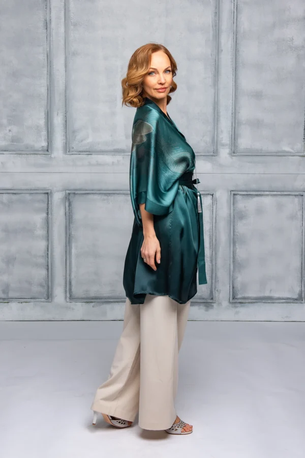 Aurora Green Silk Kimono - Image 2