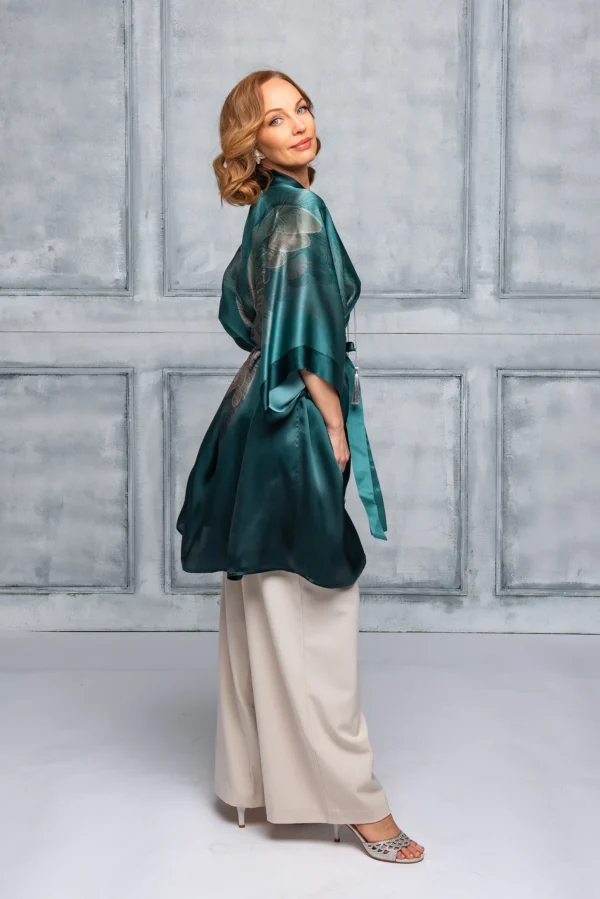 Aurora Green Silk Kimono - Image 3