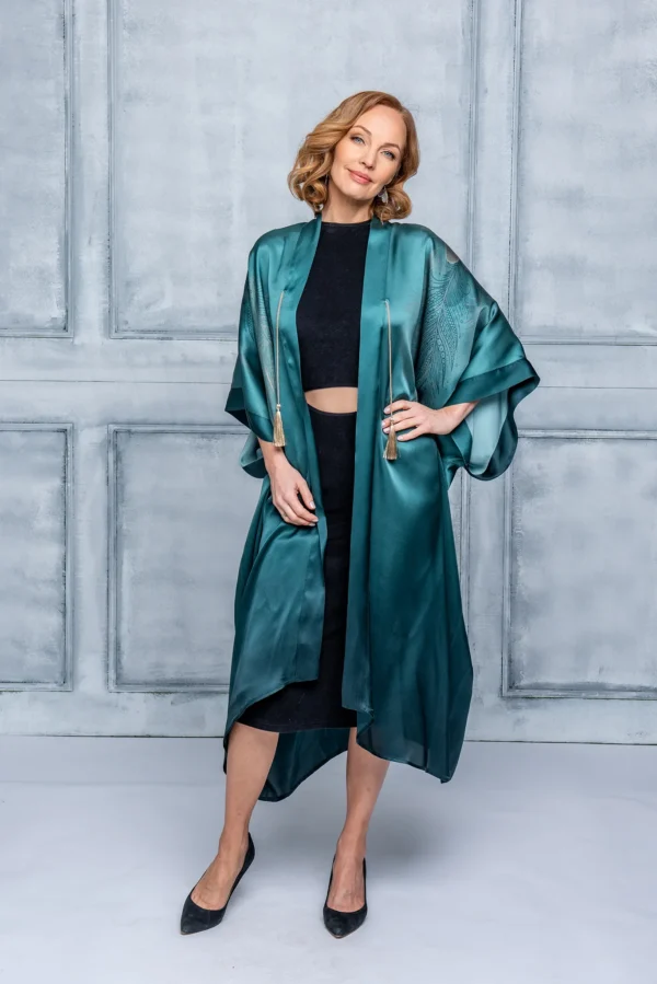 Aurora Green Silk Kimono Long