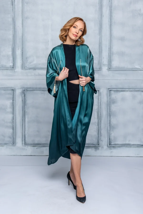 Aurora Green Silk Kimono Long - Image 3