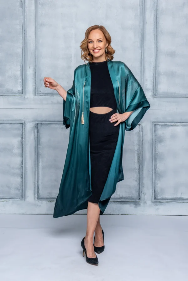 Aurora Green Silk Kimono Long - Image 2