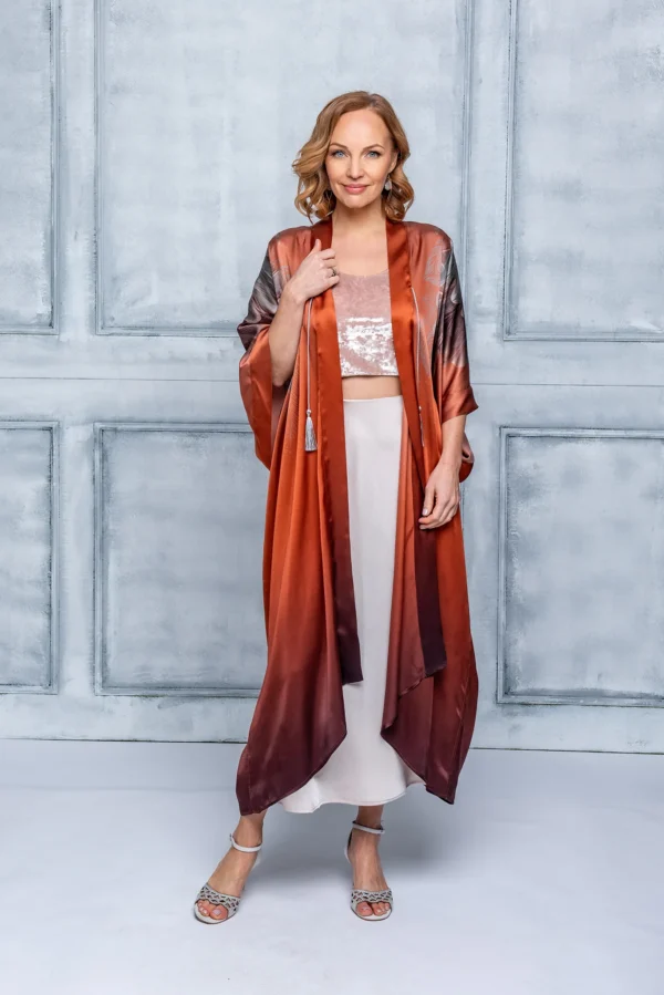 Terracota Silk Kimono Long - Image 10