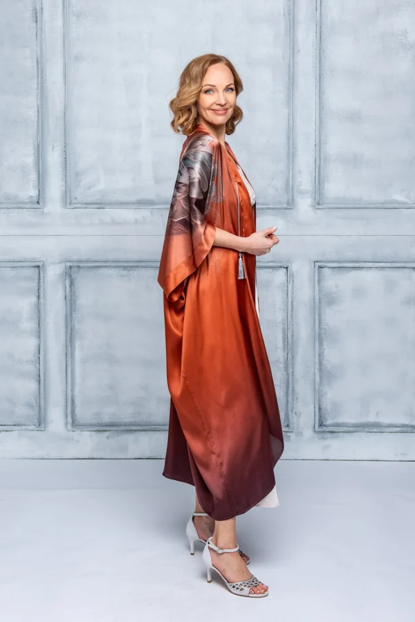 Terracota Silk Kimono Long - Image 9